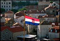 Croatian flag flies above the old town, Dubrovnik