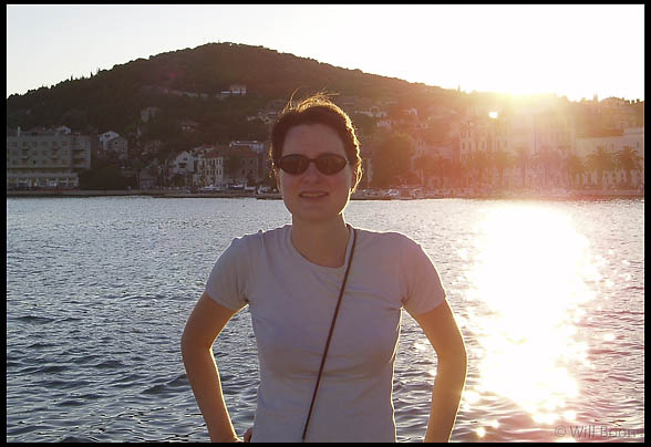 Sun begins to set behind Blandine, Split, Croatia