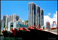 Fishing boats anchored in the harbour, Hong Kong