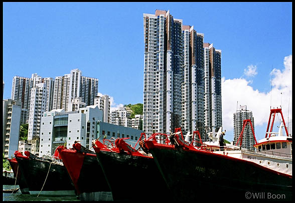 Fishing boats anchored in the harbour, Hong Kong
