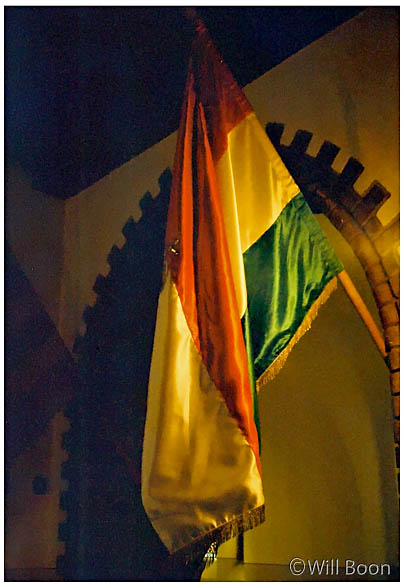 Hungarian Flag seen inside an old church, Budapest