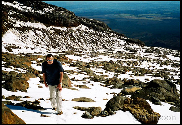 Hiking up to the
 volcanic crater lake, Mount Ruapehu, 2672 meters, North Island