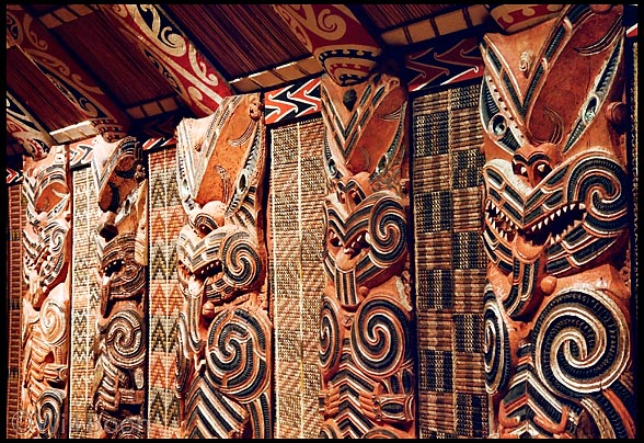 Maori wood totems, North Island,
 New Zealand