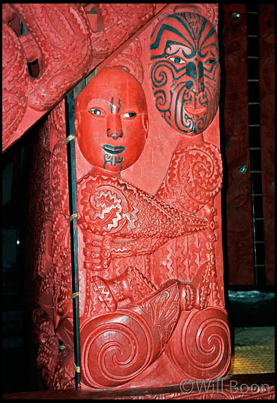 Male and Female maori wood figures, North Island