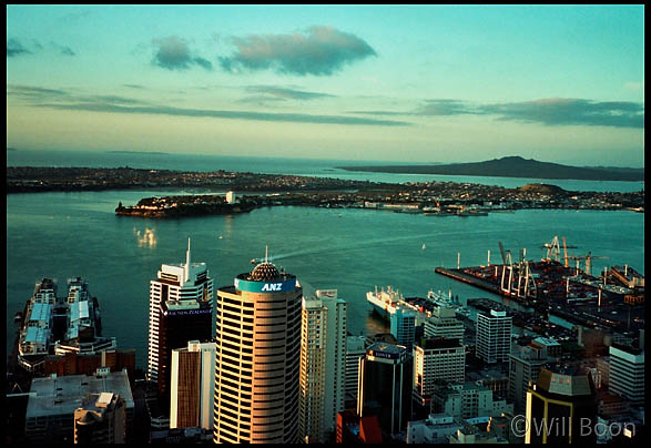 View of Auckland from
 the top of the Skytower, North Island, New Zealand