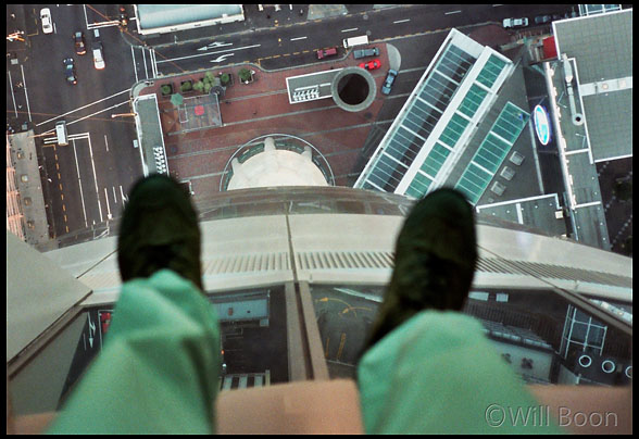 From the top of the
 Auckland Skytower looking down on the street, North Island, New Zealand