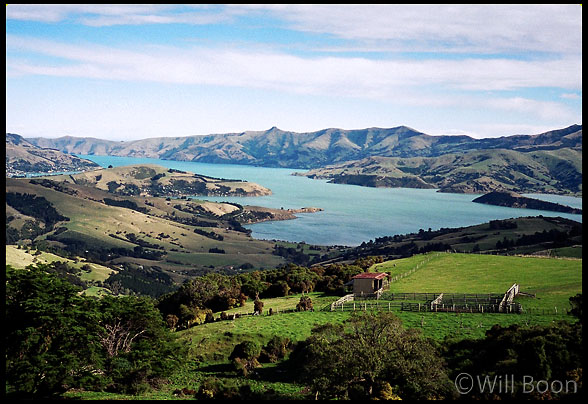 Vue de la Peninsula Banks, preès d'Akaroa, Ile du Sud, Nouvelle Zélande
