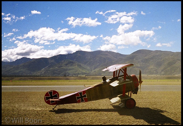 A Fokker Dr.1 WW1 Triplane
 prepares to take off, Wanaka Airshow