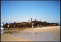 Rusting shipwreck reamins of the luxury passenger ship, Maheno, fraser island queensland, australia