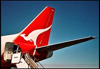 Boarding our Qantas flight for Brisbane